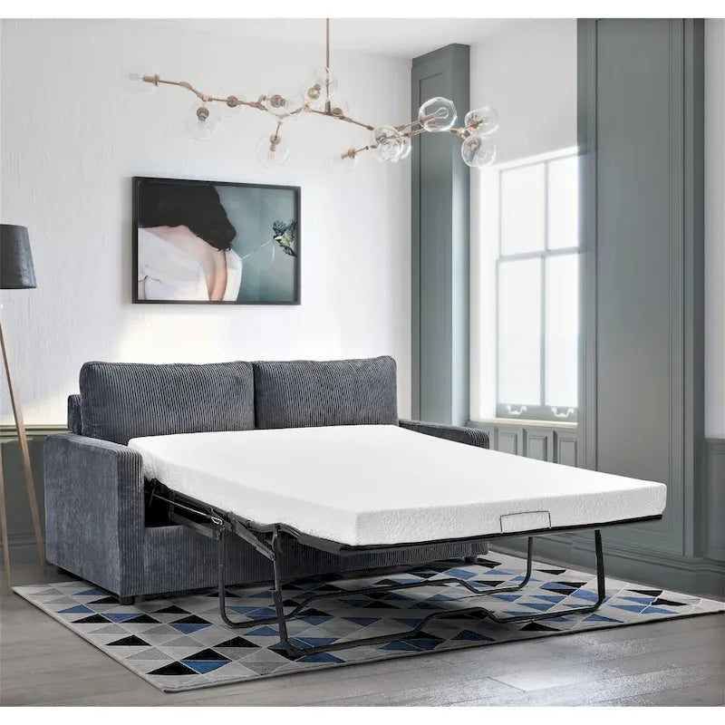 Canapé convertible en velours côtelé avec accoudoirs carrés et matelas en mousse