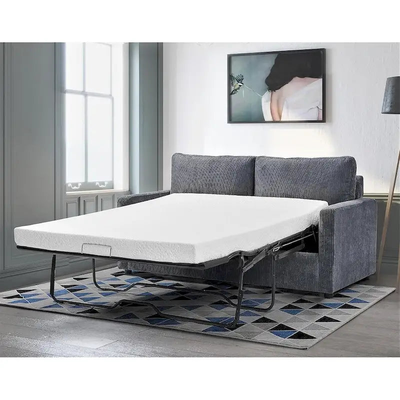 Canapé convertible en velours côtelé avec accoudoirs carrés et matelas en mousse