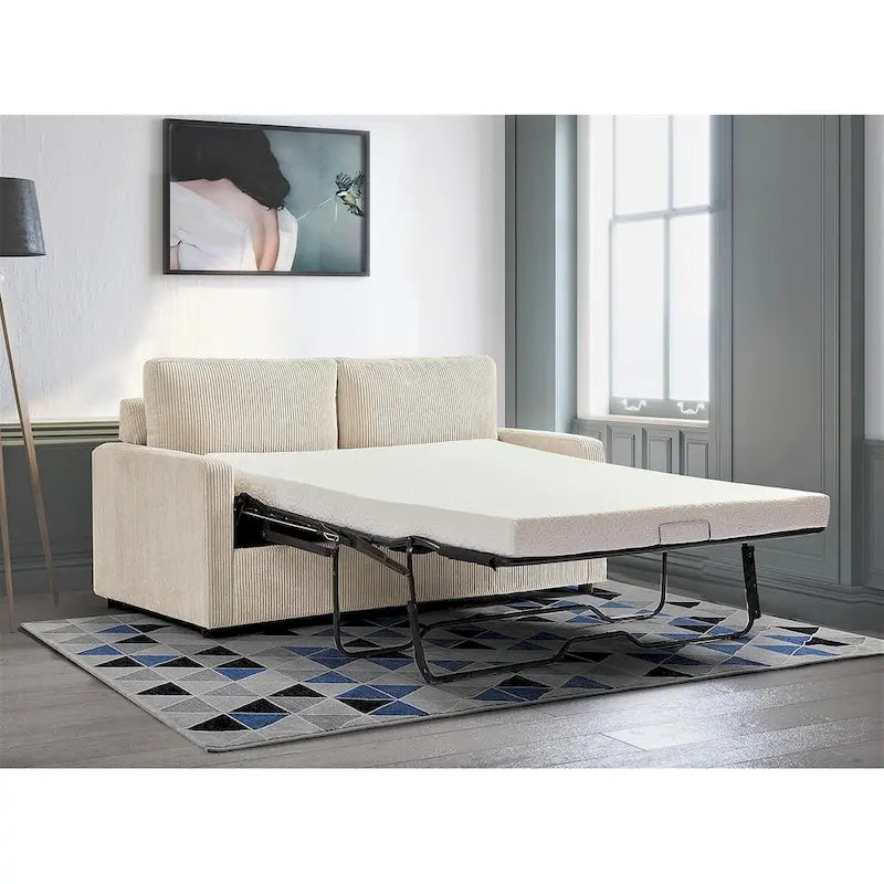 Canapé convertible en velours côtelé avec accoudoirs carrés et matelas en mousse