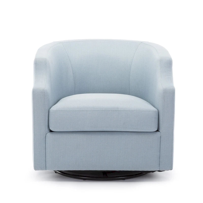 Fauteuil d'appoint pivotant et planeur en forme de tonneau, rembourré et doté d'accoudoirs à pince