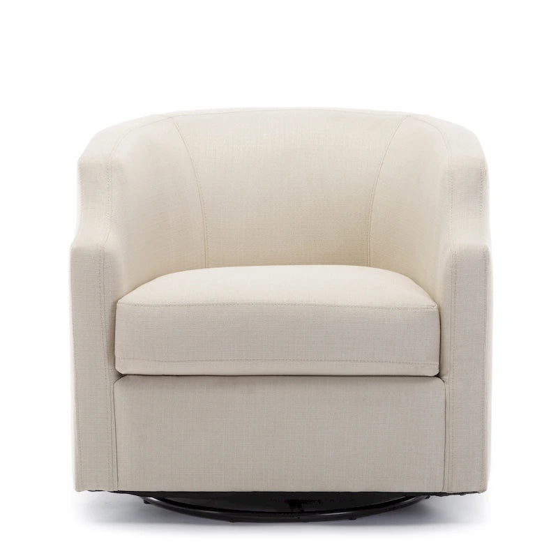 Fauteuil d'appoint pivotant et planeur en forme de tonneau, rembourré et doté d'accoudoirs à pince