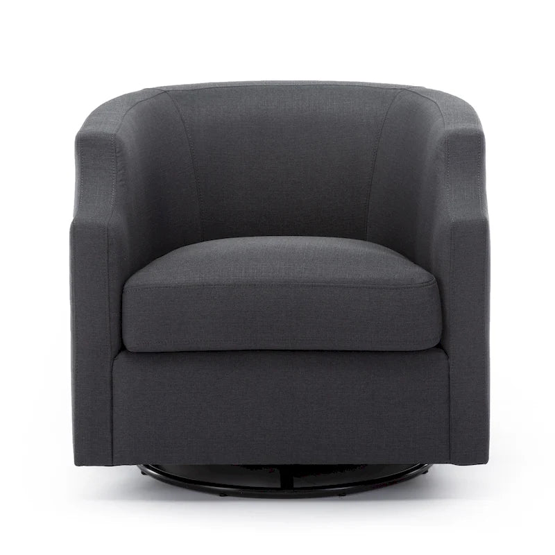 Fauteuil d'appoint pivotant et planeur en forme de tonneau, rembourré et doté d'accoudoirs à pince