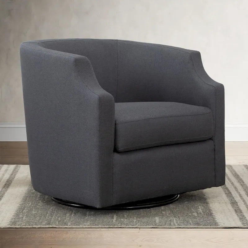 Fauteuil d'appoint pivotant et planeur en forme de tonneau, rembourré et doté d'accoudoirs à pince