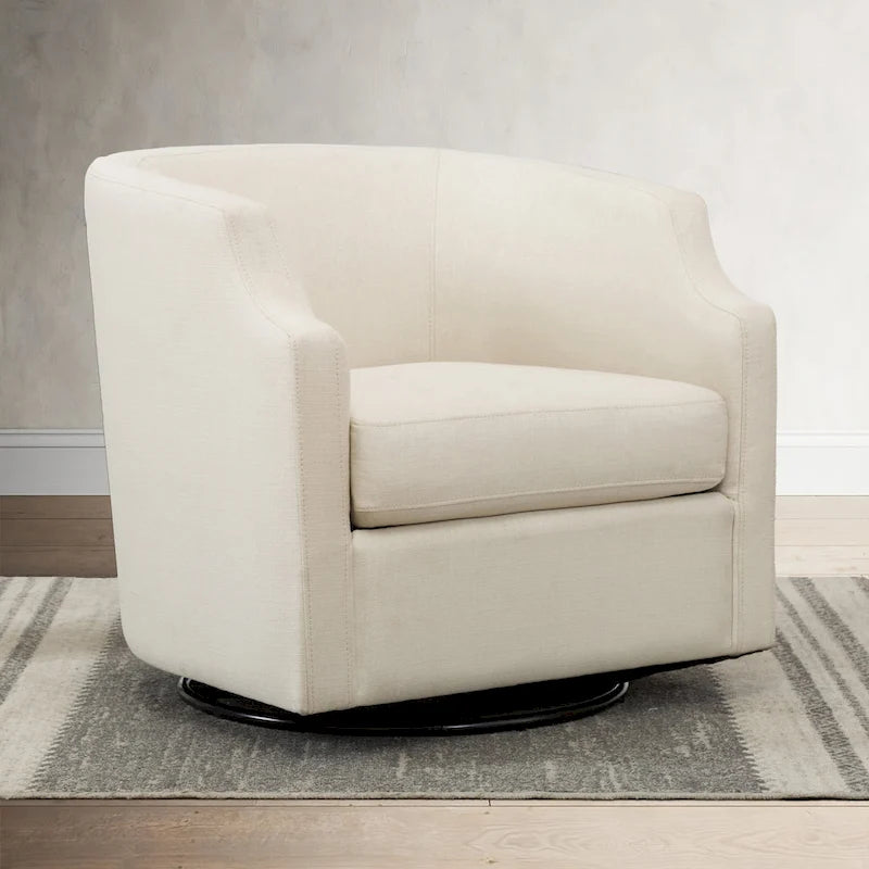 Fauteuil d'appoint pivotant et planeur en forme de tonneau, rembourré et doté d'accoudoirs à pince