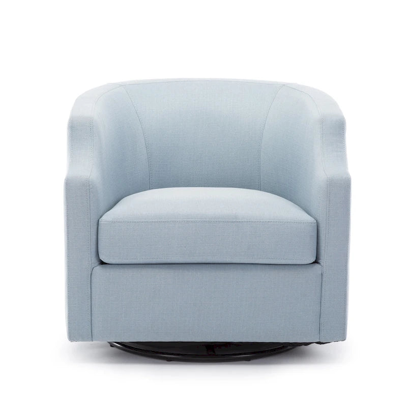 Fauteuil d'appoint pivotant et planeur en forme de tonneau, rembourré et doté d'accoudoirs à pince