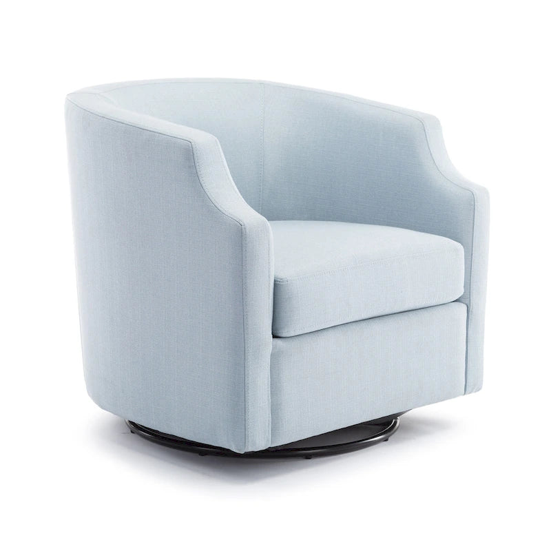 Fauteuil d'appoint pivotant et planeur en forme de tonneau, rembourré et doté d'accoudoirs à pince