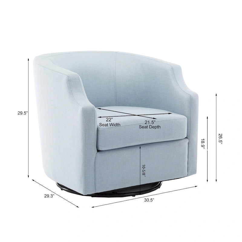 Fauteuil d'appoint pivotant et planeur en forme de tonneau, rembourré et doté d'accoudoirs à pince