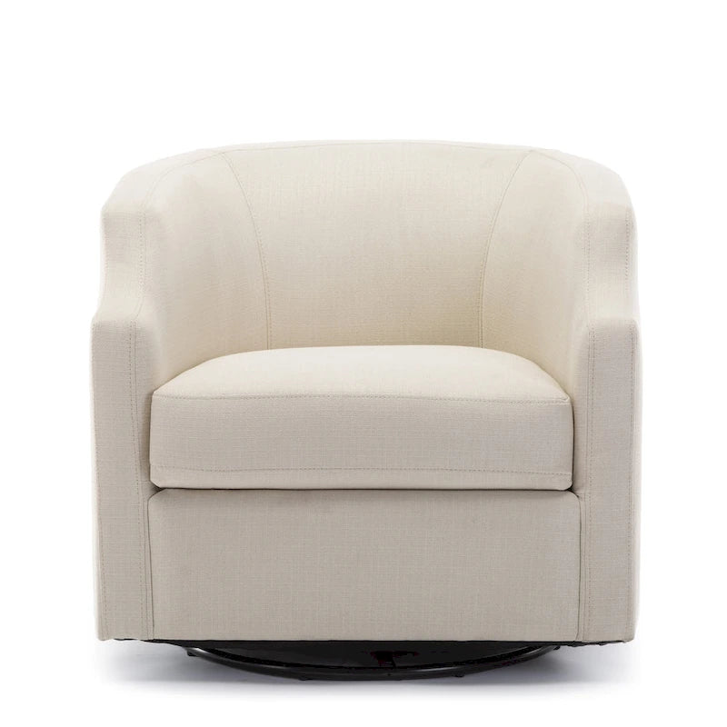 Fauteuil d'appoint pivotant et planeur en forme de tonneau, rembourré et doté d'accoudoirs à pince