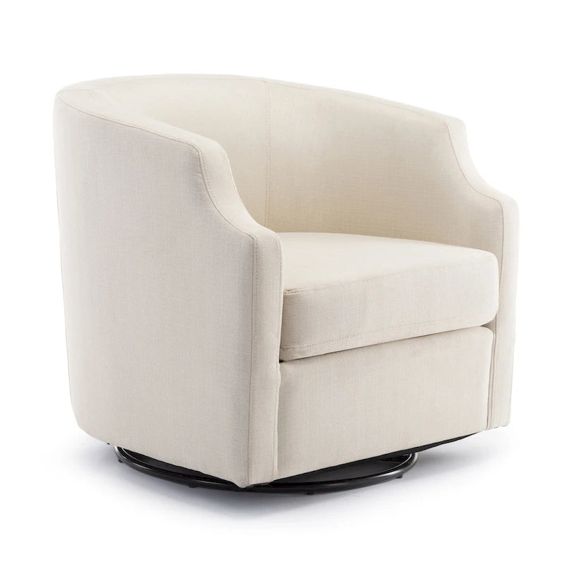 Fauteuil d'appoint pivotant et planeur en forme de tonneau, rembourré et doté d'accoudoirs à pince