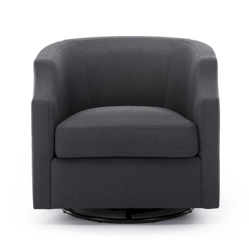 Fauteuil d'appoint pivotant et planeur en forme de tonneau, rembourré et doté d'accoudoirs à pince