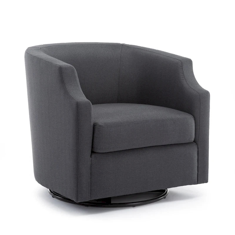 Fauteuil d'appoint pivotant et planeur en forme de tonneau, rembourré et doté d'accoudoirs à pince