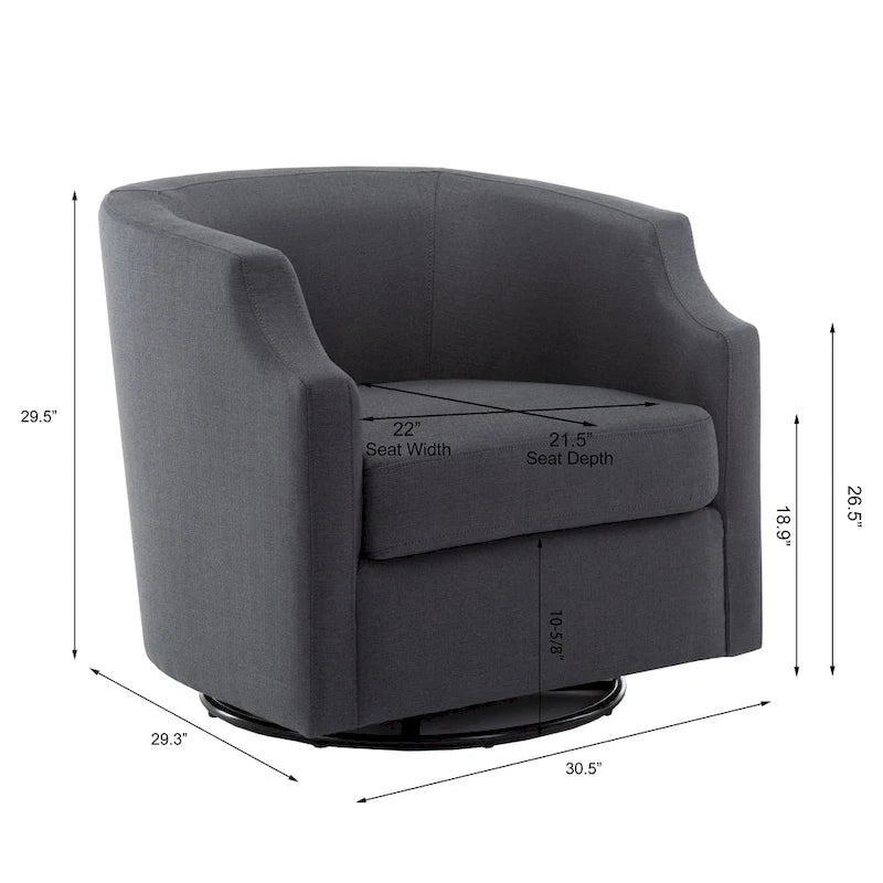 Fauteuil d'appoint pivotant et planeur en forme de tonneau, rembourré et doté d'accoudoirs à pince