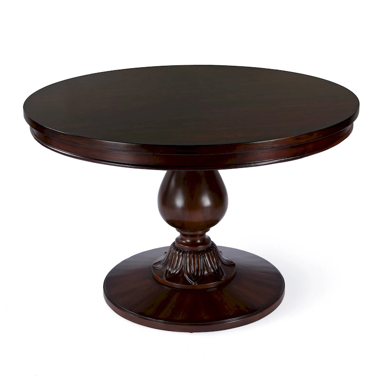 Table à manger ronde sur pied Placage en cerisier Bois massif Classique Élégante