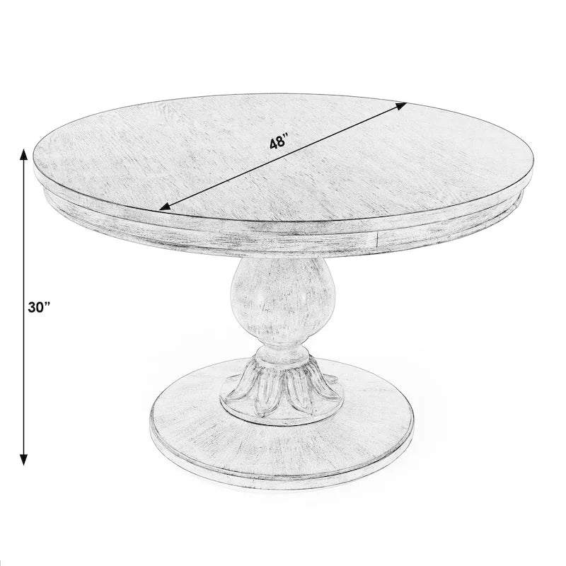 Table à manger ronde sur pied Placage en cerisier Bois massif Classique Élégante