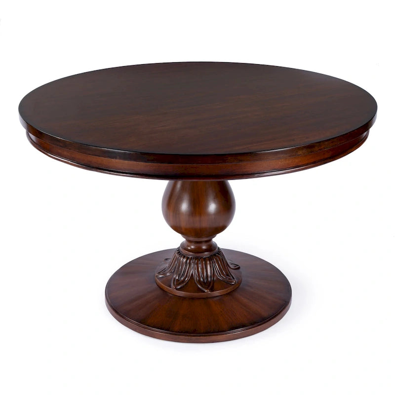 Table à manger ronde sur pied Placage en cerisier Bois massif Classique Élégante