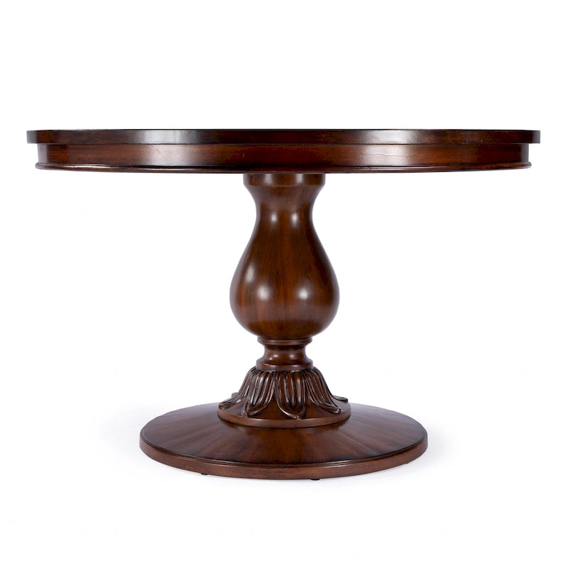 Table à manger ronde sur pied Placage en cerisier Bois massif Classique Élégante