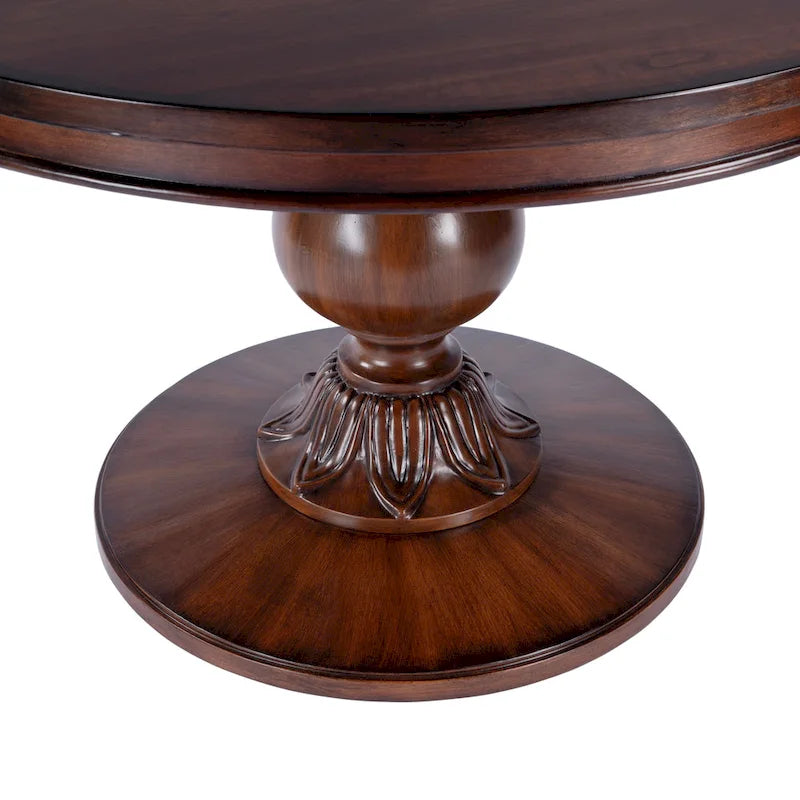 Table à manger ronde sur pied Placage en cerisier Bois massif Classique Élégante