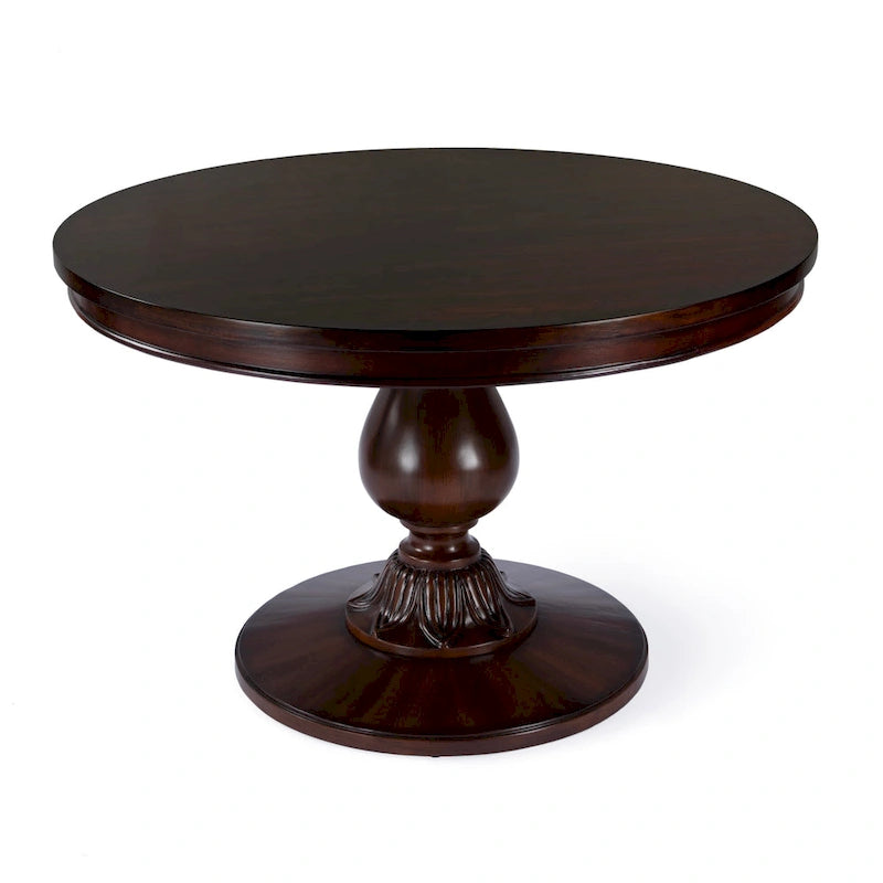 Table à manger ronde sur pied Placage en cerisier Bois massif Classique Élégante