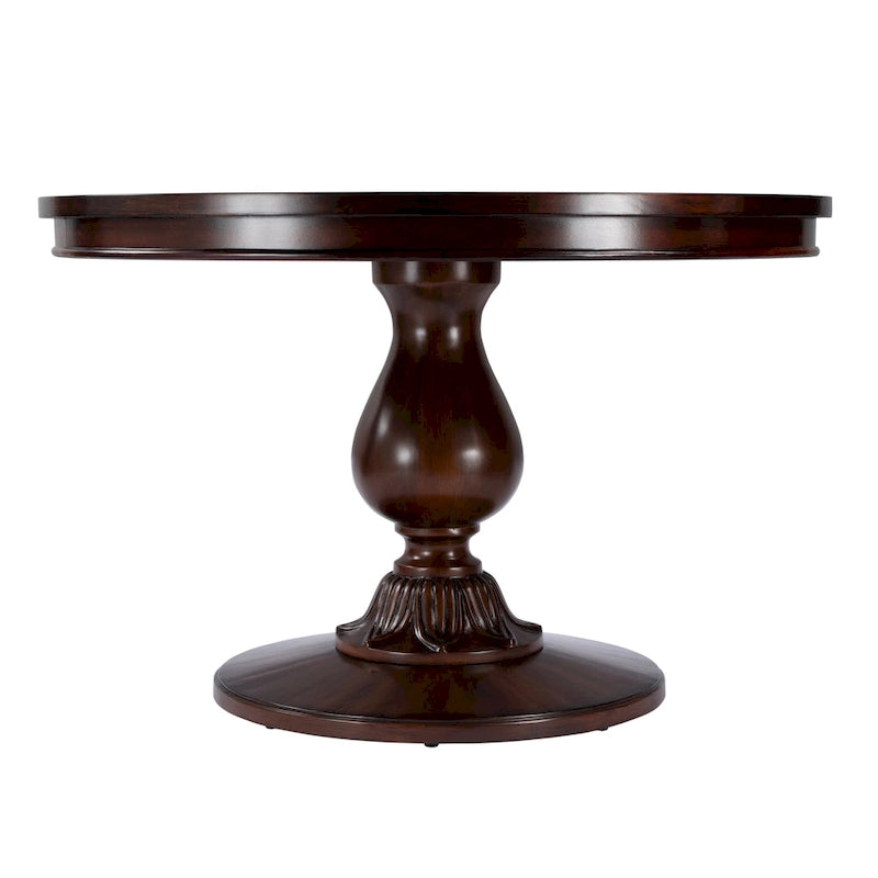 Table à manger ronde sur pied Placage en cerisier Bois massif Classique Élégante