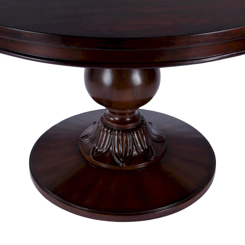 Table à manger ronde sur pied Placage en cerisier Bois massif Classique Élégante