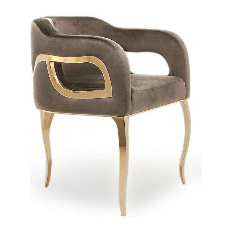 Chaise de salle à manger capitonnée en velours avec pieds en acier inoxydable doré