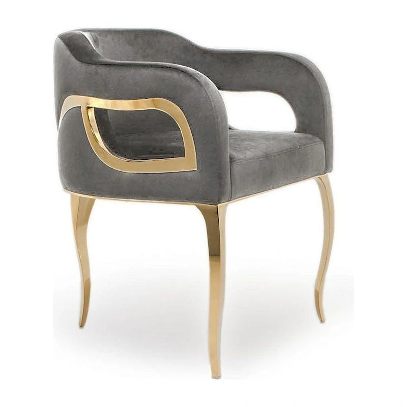 Chaise de salle à manger capitonnée en velours avec pieds en acier inoxydable doré