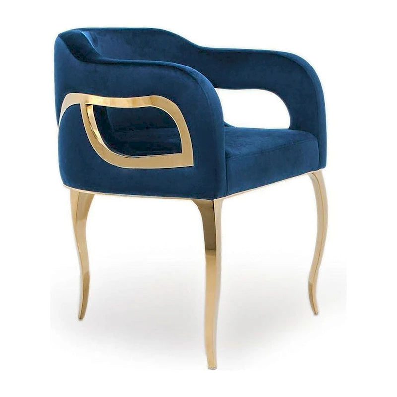 Chaise de salle à manger capitonnée en velours avec pieds en acier inoxydable doré