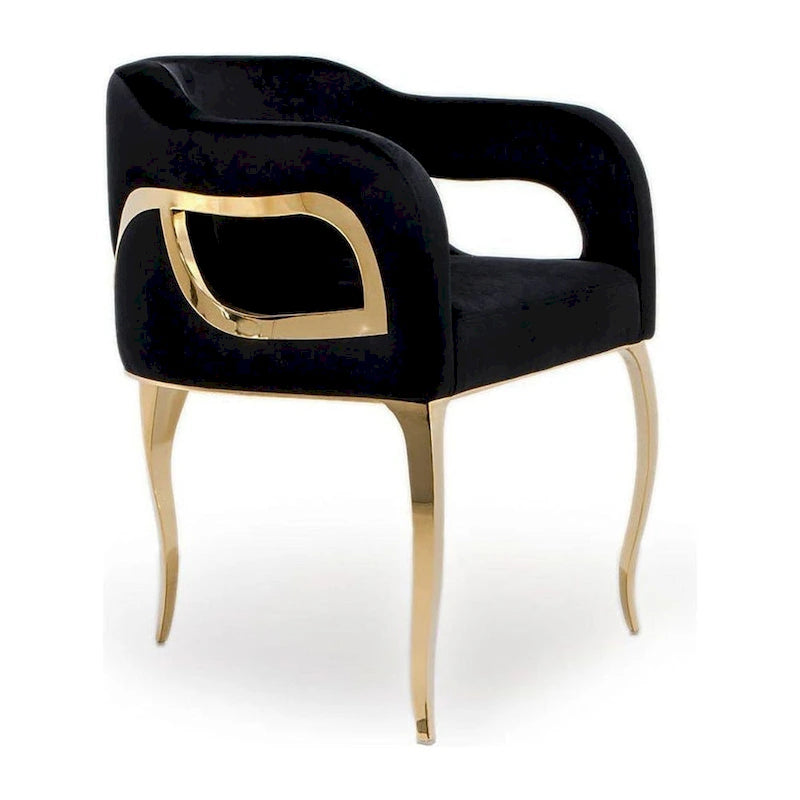 Chaise de salle à manger capitonnée en velours avec pieds en acier inoxydable doré