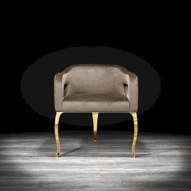 Chaise de salle à manger capitonnée en velours avec pieds en acier inoxydable doré