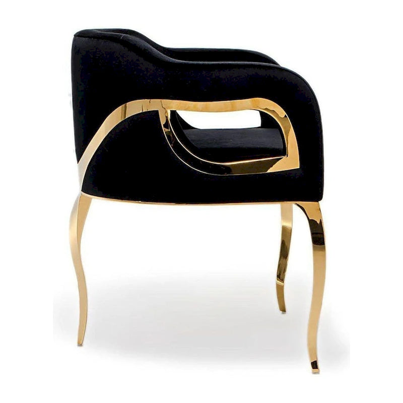 Chaise de salle à manger capitonnée en velours avec pieds en acier inoxydable doré