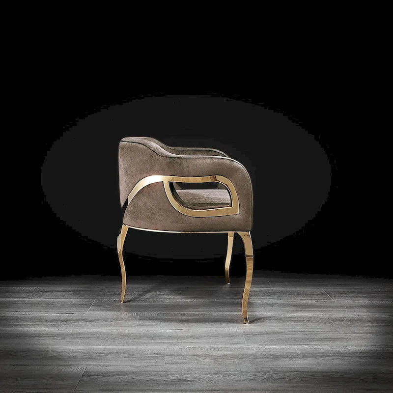 Chaise de salle à manger capitonnée en velours avec pieds en acier inoxydable doré