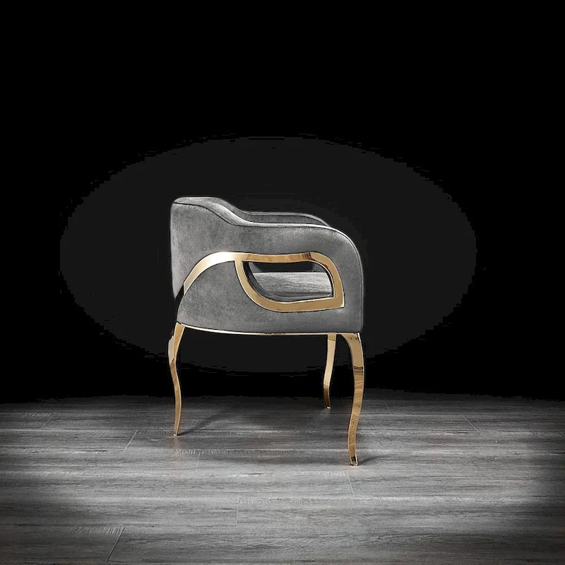 Chaise de salle à manger capitonnée en velours avec pieds en acier inoxydable doré