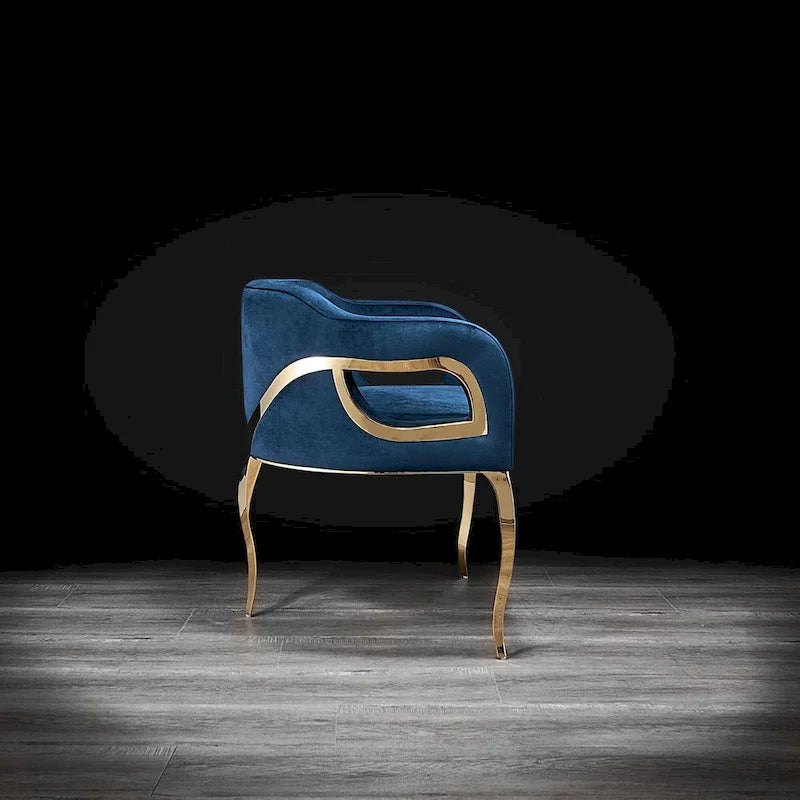 Chaise de salle à manger capitonnée en velours avec pieds en acier inoxydable doré