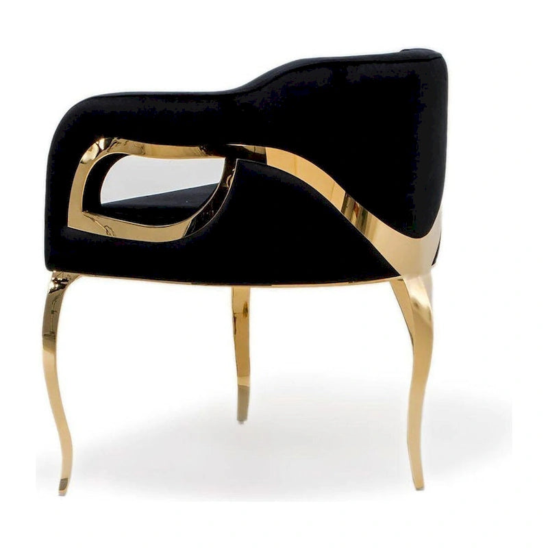 Chaise de salle à manger capitonnée en velours avec pieds en acier inoxydable doré