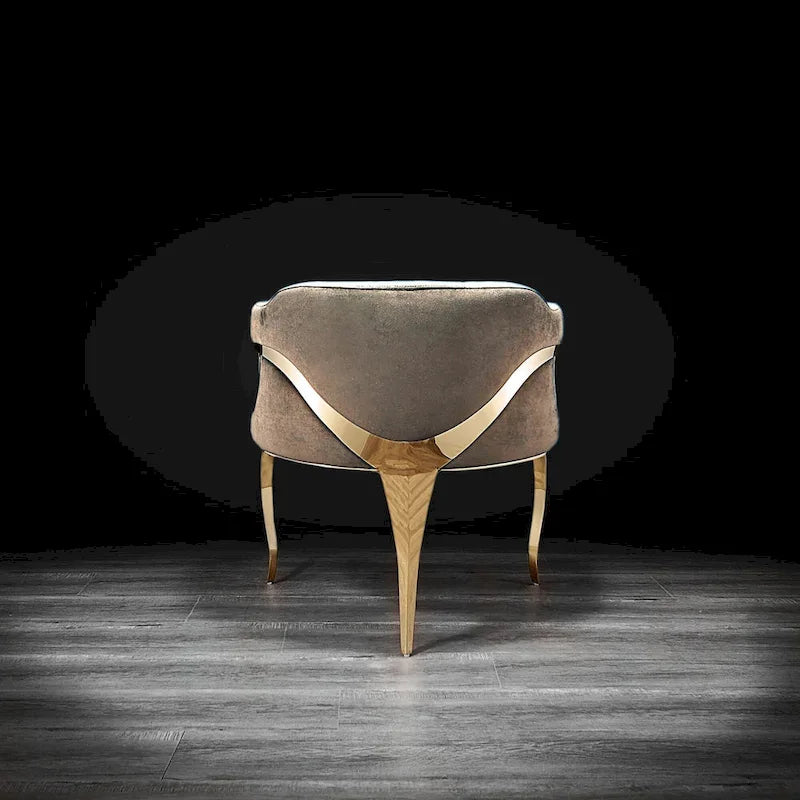 Chaise de salle à manger capitonnée en velours avec pieds en acier inoxydable doré