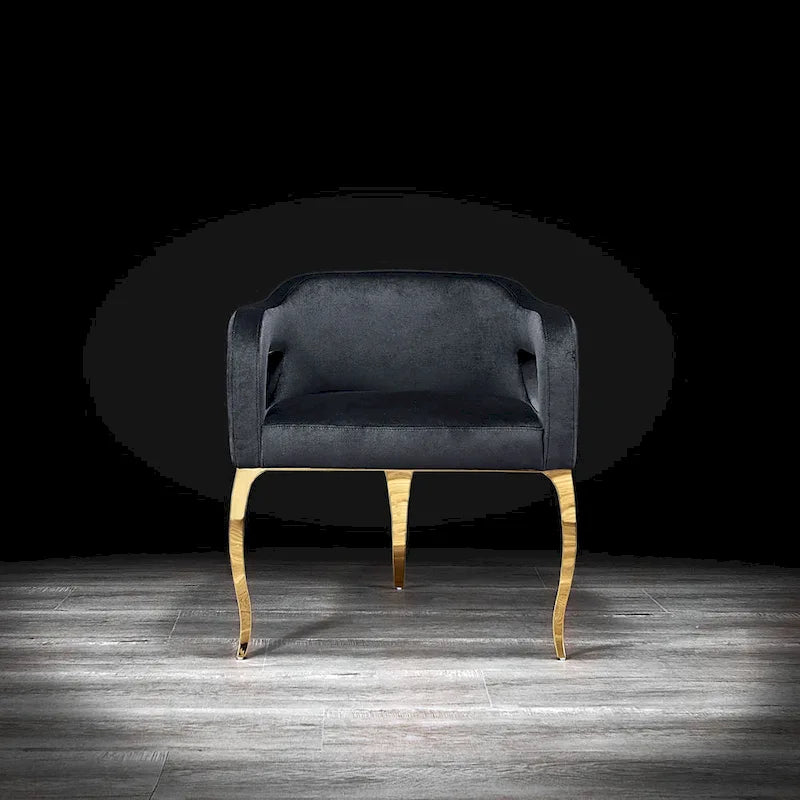 Chaise de salle à manger capitonnée en velours avec pieds en acier inoxydable doré