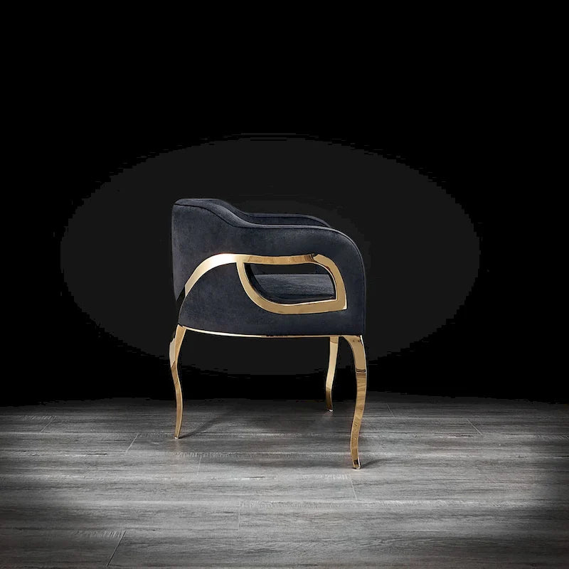 Chaise de salle à manger capitonnée en velours avec pieds en acier inoxydable doré