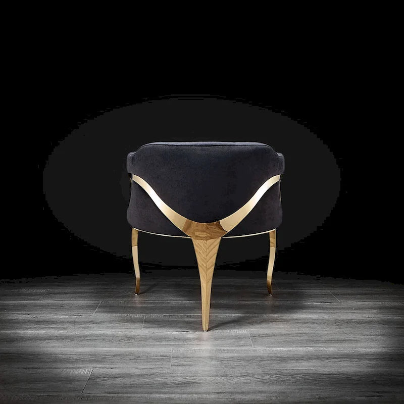 Chaise de salle à manger capitonnée en velours avec pieds en acier inoxydable doré