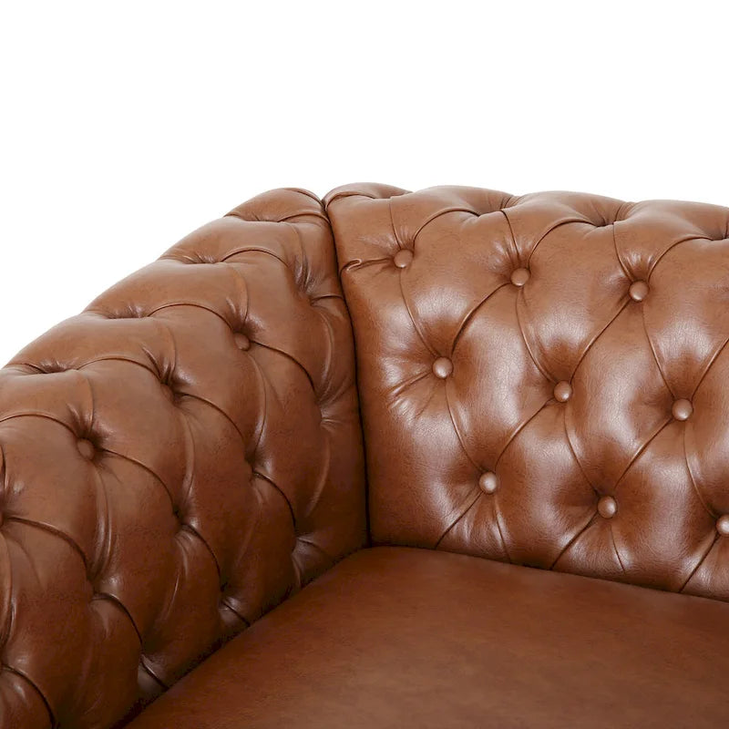 Fauteuil club Chesterfield capitonné en similicuir marron cognac avec clous décoratifs