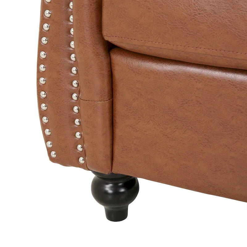Fauteuil club Chesterfield capitonné en similicuir marron cognac avec clous décoratifs
