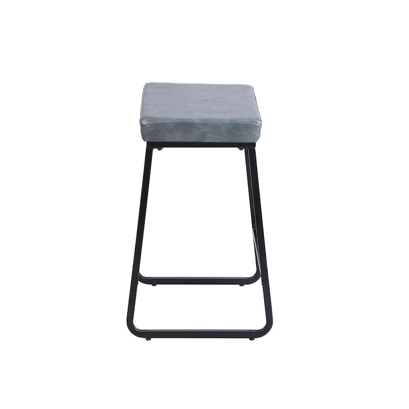 Tabouret de comptoir rembourré en similicuir avec pieds en fer résistant à la rouille, marron bleu noir