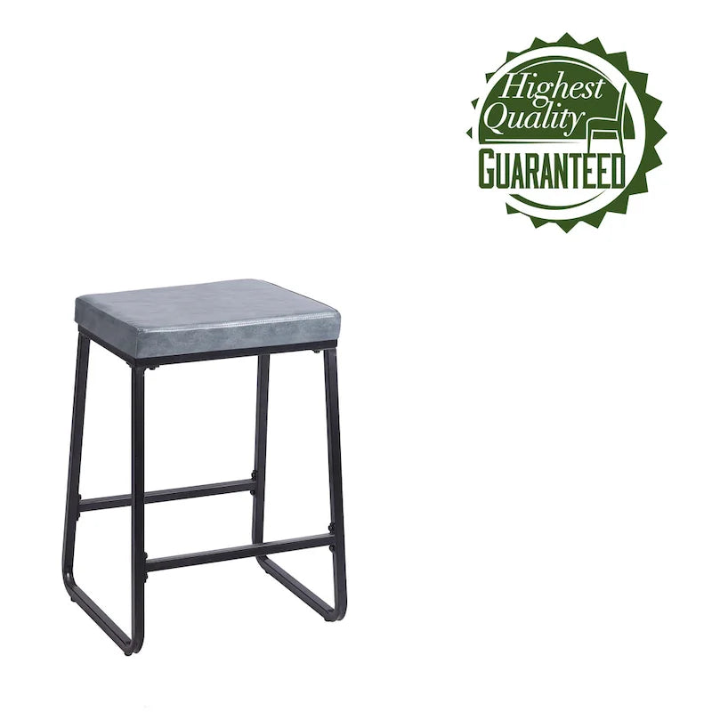 Tabouret de comptoir rembourré en similicuir avec pieds en fer résistant à la rouille, marron bleu noir