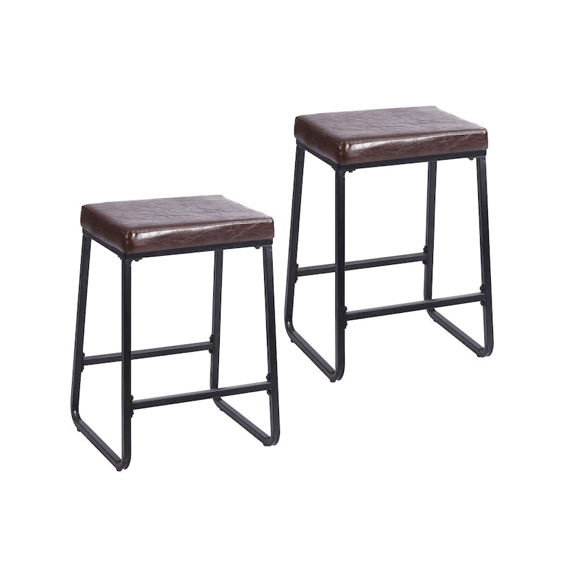 Tabouret de comptoir rembourré en similicuir avec pieds en fer résistant à la rouille, marron bleu noir