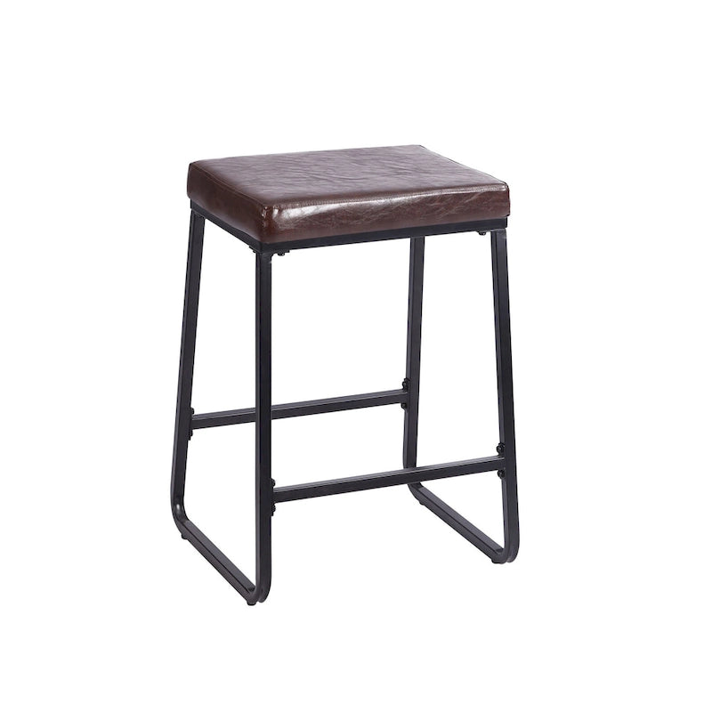 Tabouret de comptoir rembourré en similicuir avec pieds en fer résistant à la rouille, marron bleu noir