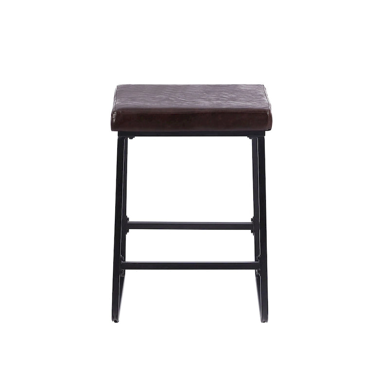 Tabouret de comptoir rembourré en similicuir avec pieds en fer résistant à la rouille, marron bleu noir