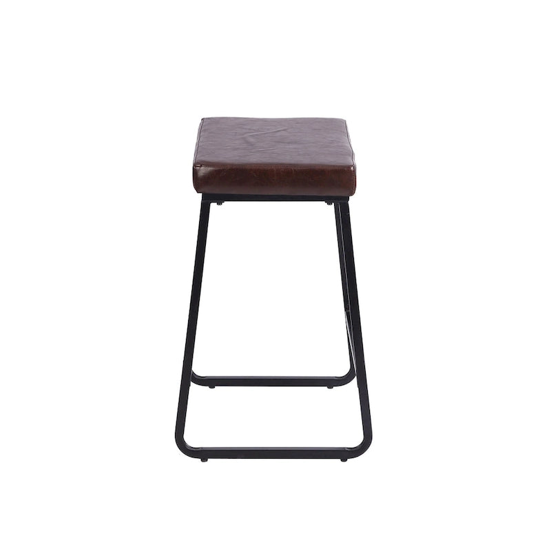 Tabouret de comptoir rembourré en similicuir avec pieds en fer résistant à la rouille, marron bleu noir