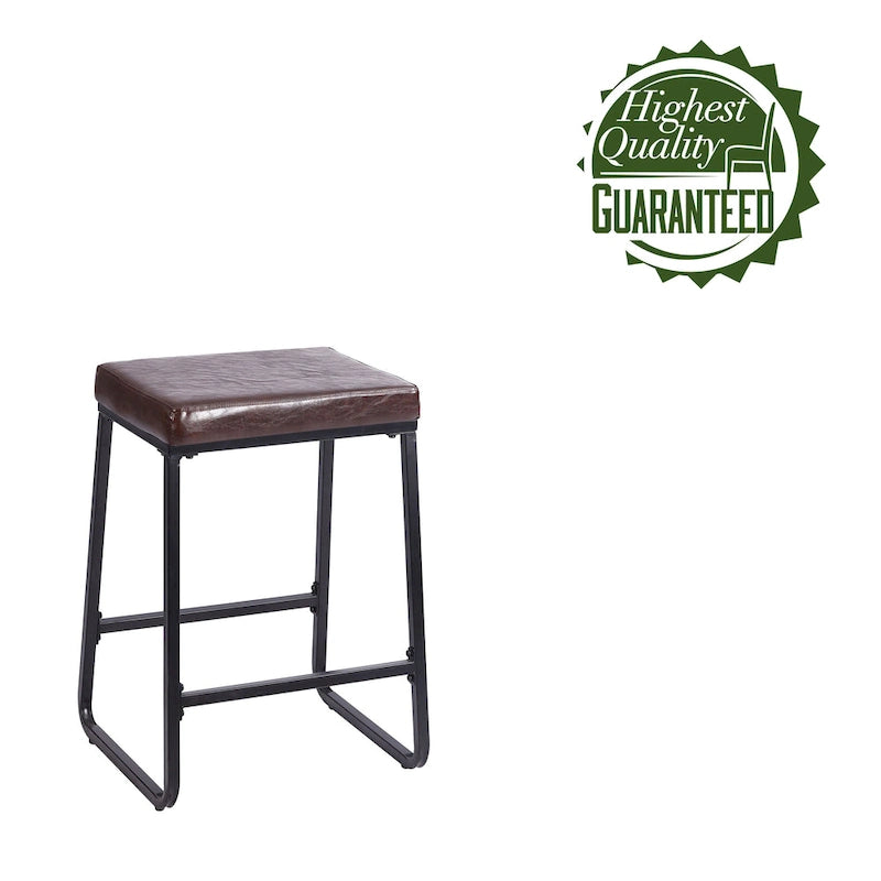 Tabouret de comptoir rembourré en similicuir avec pieds en fer résistant à la rouille, marron bleu noir