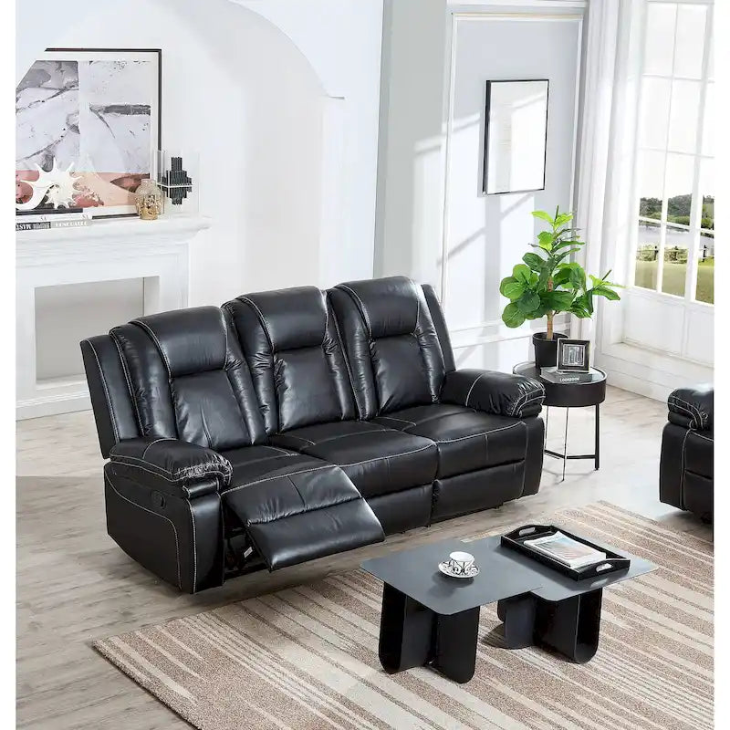 Canapé Inclinable Deux Places en Similicuir Beige avec Repose-pieds et Porte-gobelets