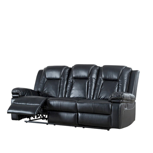 Canapé Inclinable Deux Places en Similicuir Beige avec Repose-pieds et Porte-gobelets