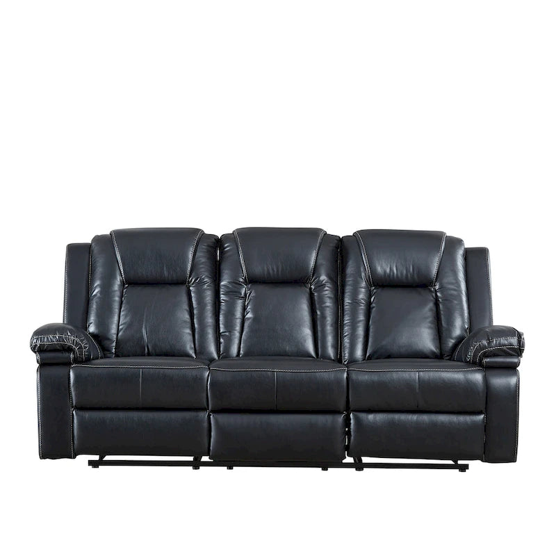 Canapé Inclinable Deux Places en Similicuir Beige avec Repose-pieds et Porte-gobelets